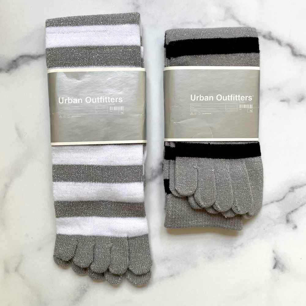 NWT Urban Outfitters size 9-11 lurex striped toe socks, 2 pairs